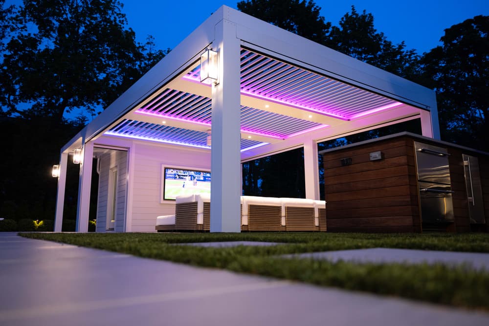 Custom StruXure by pool for covered outdoor living